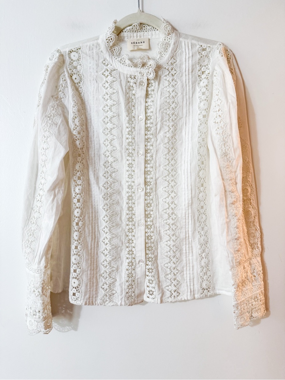 Sezane Rym Shirt Blouse Ecru White Embroidered Size 36 US 4 - Picture 3 of 11